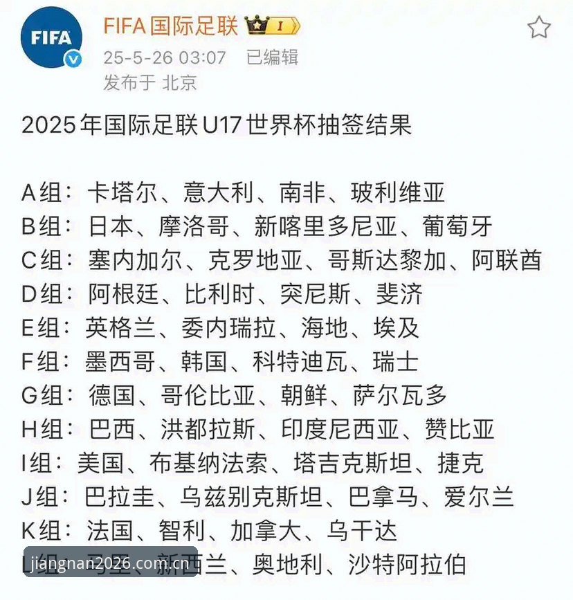 江南体育官网2026安装失败 U17世界杯抽签结果解读教程:中国足球小将对手分析与江南体育观赛指南